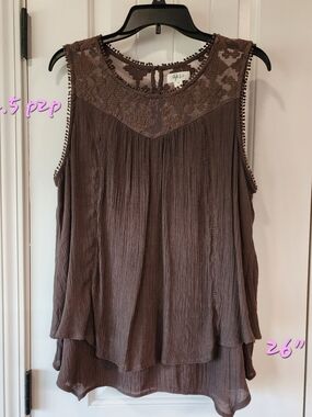 Style & Co. Brown Lace Yoke Layered Sleeveless Top